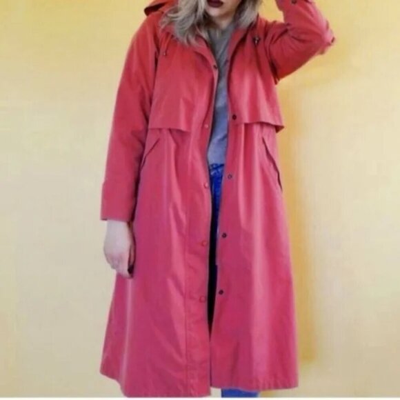 L.L. Bean Vintage Long Wool Lined Trench Raincoat Coat with Removable Hood XL P - Picture 1 of 14